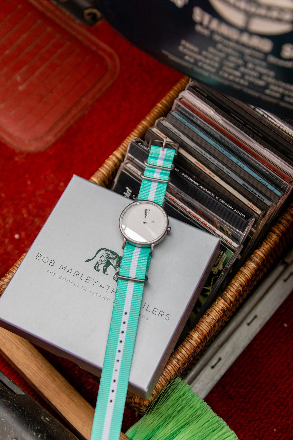 The Point White Daywatch product shot with striped NATO strap