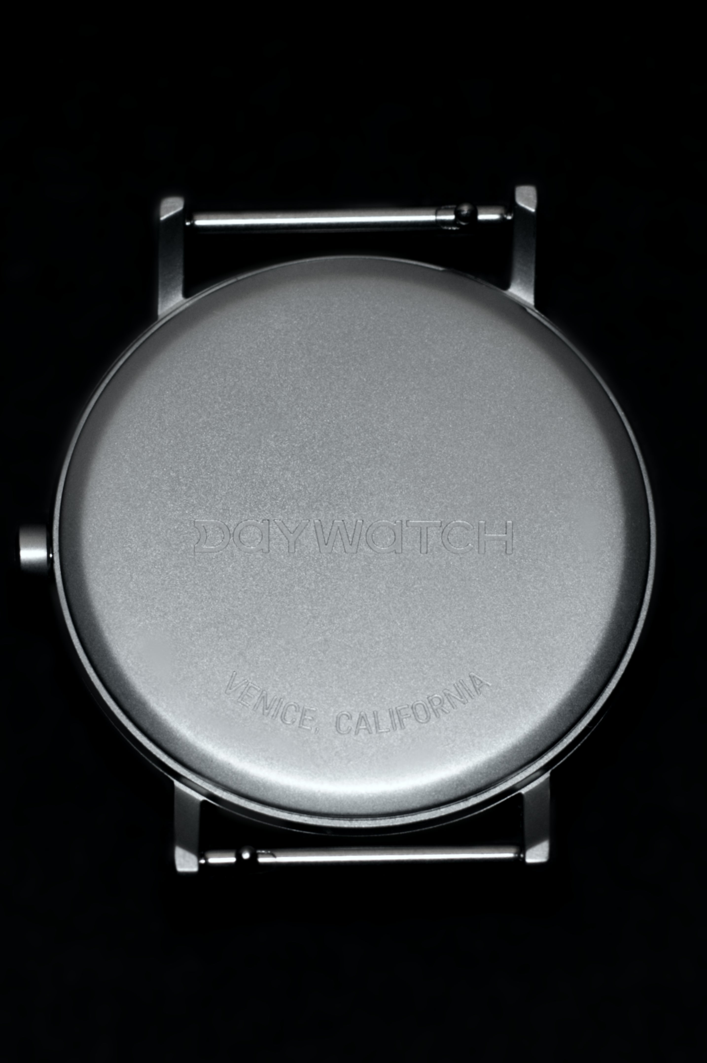 Back of The Point Daywatch stainless steel case with black ion plating